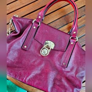 MAKE AN OFFER Michael Kors Red & Gold Leather Handbag